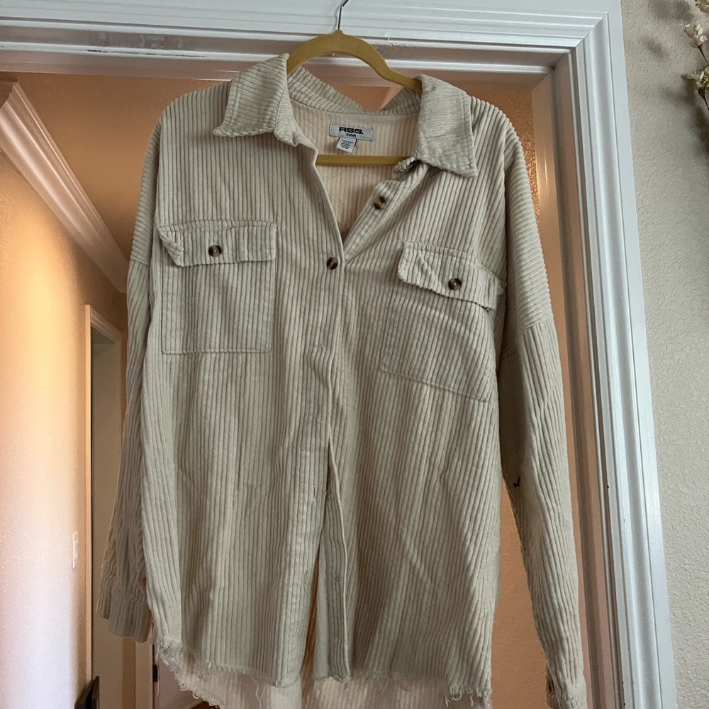 Beige Corduroy Button-Up Shirt